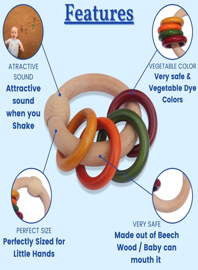 Gift Equals Love Wooden Hand Crafted Ring Rattle for Kids, Babies, Infants, Non Toxic Finished by Indian Artisans- Multi Color (Ringrattle) - Image 3